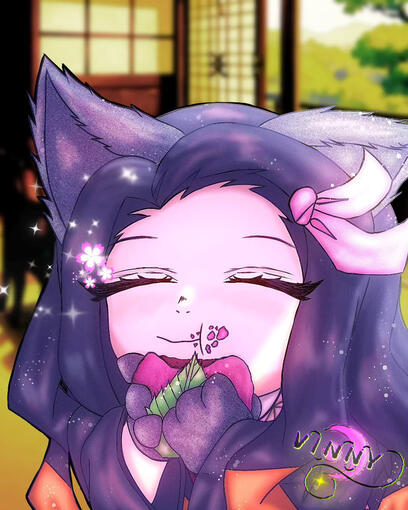 Nezuko Neko Nom Fanart